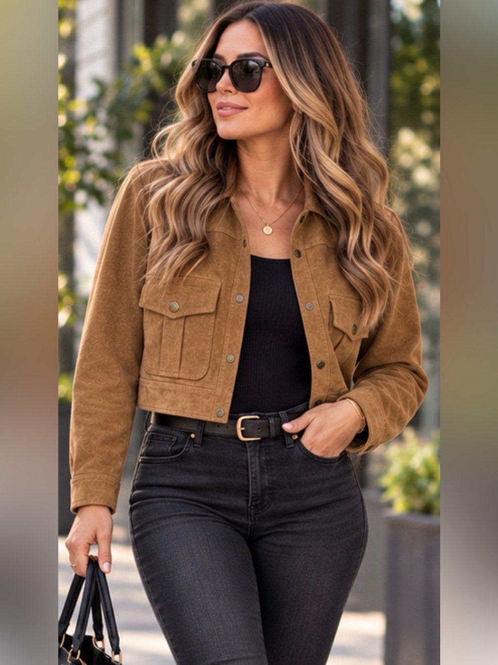 Forever 21 Cropped Suede Jacket in Camel Brown